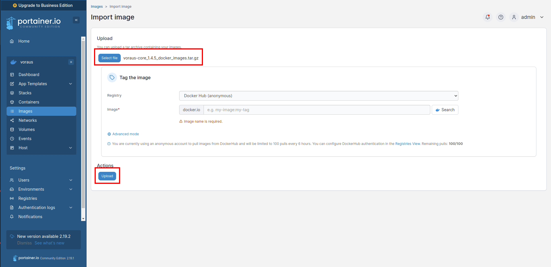 Import Docker images to Portainer