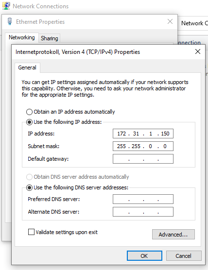 IP configuration of the local machine