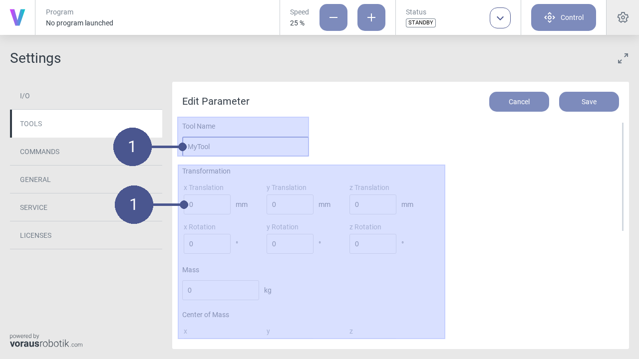 Set tool parameters