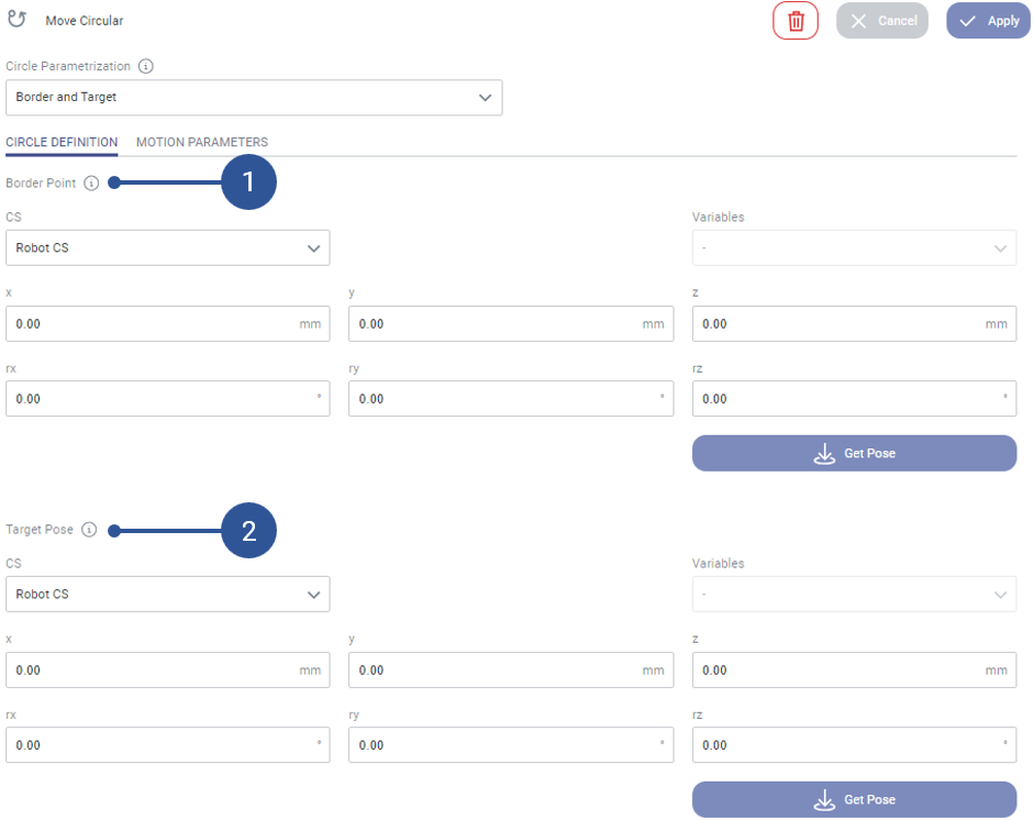 Circle parameterization option: Border and Target
