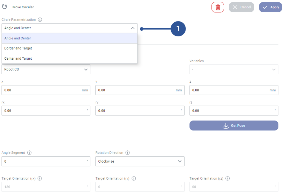 Circle parameterization options